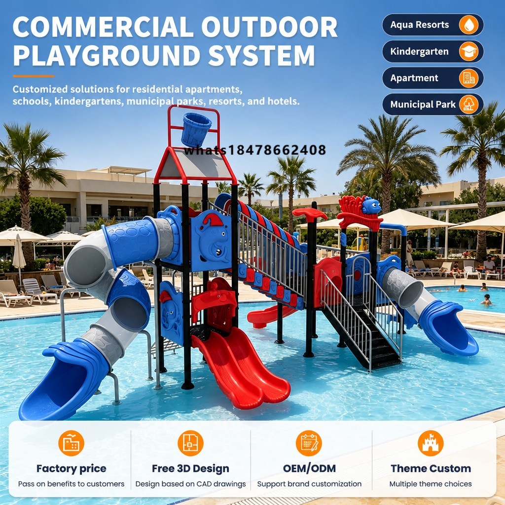 Kids Outdoor Pool - Buitenwaterspeeltoestellen voor kinderen, splashpad, waterglijbaan, spuitzwembad,