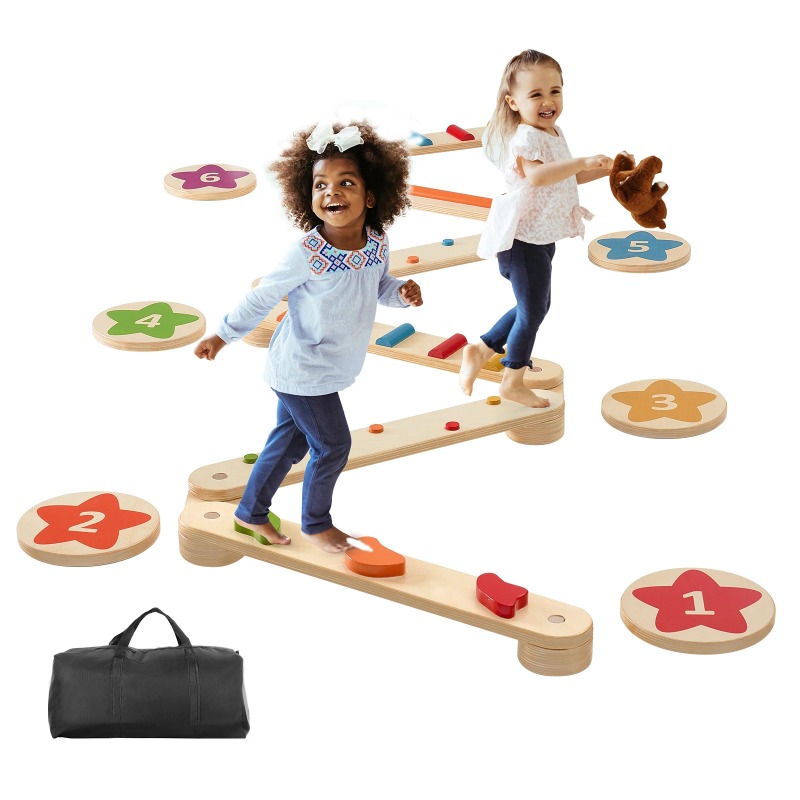 Kids Outdoor Balance Beam - 6 stuks evenwichtsbalken stapstenen binnen en